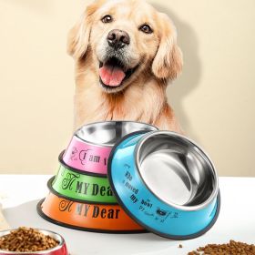 Stainless steel dog bowl; color anti-skid dog bowl; (colour: 26cm, size: Orange cartoon)