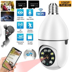 Pet camera E27 Surveillance Camera LED Light Bulb Socket 360Â° 2.4G WiFi Security Protection 1080P Spotlight Automatic Human Tracking (Color: camera with 32G card)